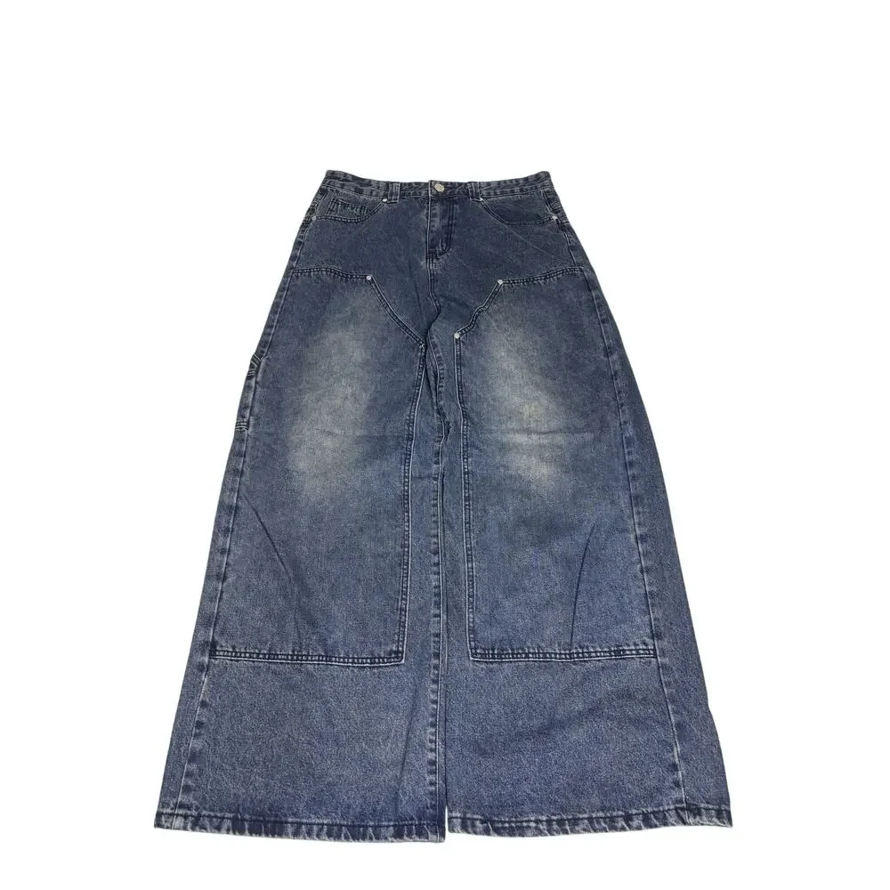 Double Knee Baggy Carpenter Jeans Blue Fade Wide Leg Y2K Skater Size 36